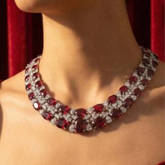 Omnia Maimoona Red and White Necklace In 925 Silver High Quality Certified Lab Crafted Stones