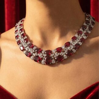 Omnia Maimoona Red and White Necklace In 925 Silver High Quality Certified Lab Crafted Stones