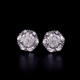 Omnia Saadiya White Flower Stud Earrings In 925 Silver High Quality Certified Lab Crafted Round Cut Stones