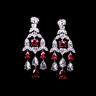 Omnia Saliha White and Red Drop Earrings In 925 Silver High Quality Certified Lab Crafted Stones