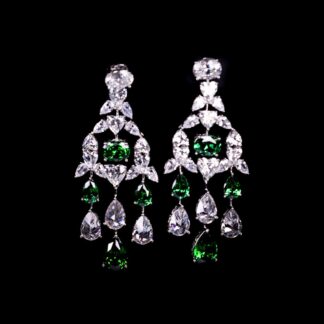 Omnia Saliha White and Green Drop Earrings In 925 Silver High Quality Certified Lab Crafted Stones