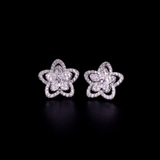 Omnia Saeeda White Star Stud Earrings In 925 Silver High Quality Certified Lab Crafted Round Cut Stones