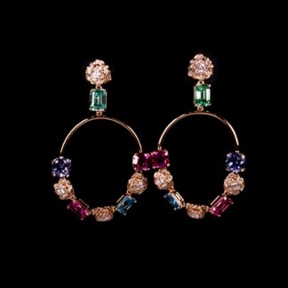 Omnia Sahla Rose Glod Multi Color Drop Earrings In 925 Silver High Quality Certified Lab Crafted Stones