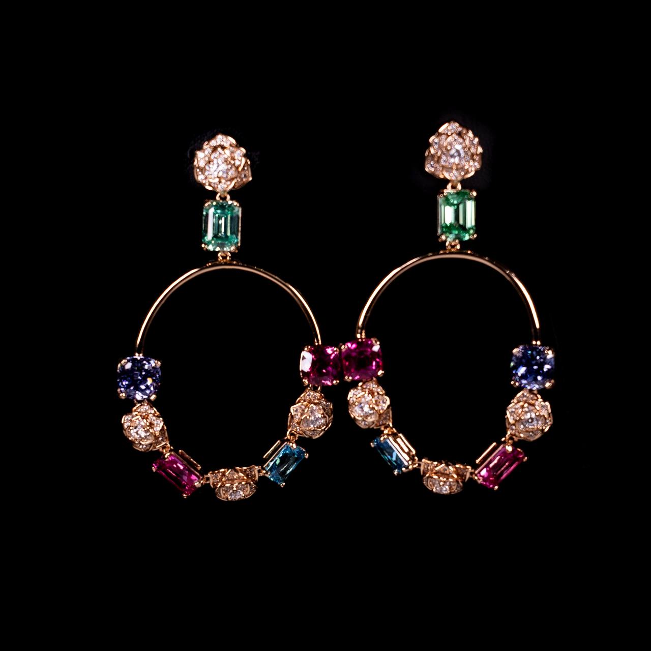 Omnia Sahla Rose Glod Multi Color Drop Earrings In 925 Silver High Quality Certified Lab Crafted Stones