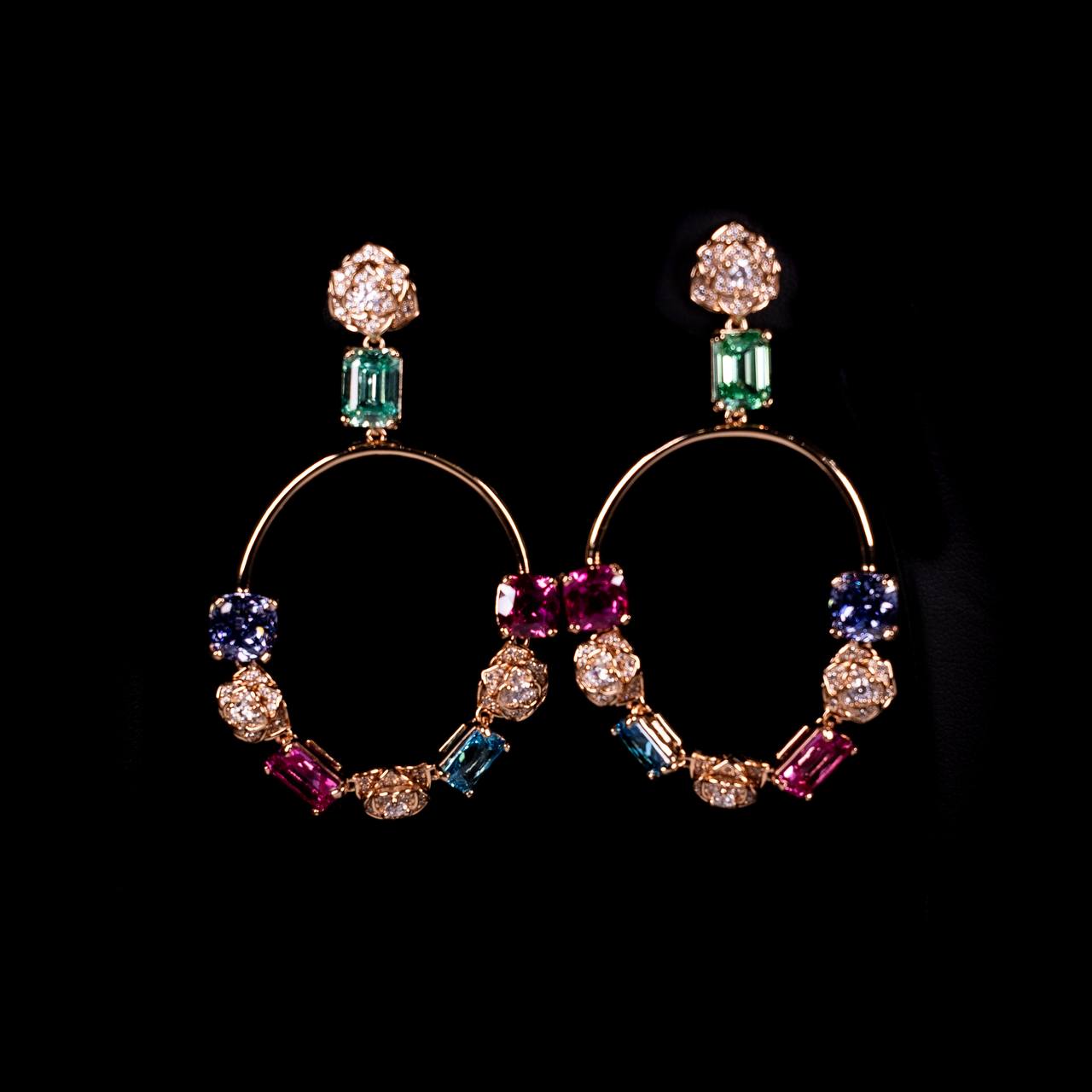 Omnia Sahla Rose Glod Multi Color Drop Earrings In 925 Silver High Quality Certified Lab Crafted Stones - Image 2