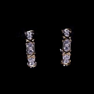 Omnia Aasima White and Glod Hoop Earrings In 925 Silver High Quality Certified Lab Crafted Round Cut Stones