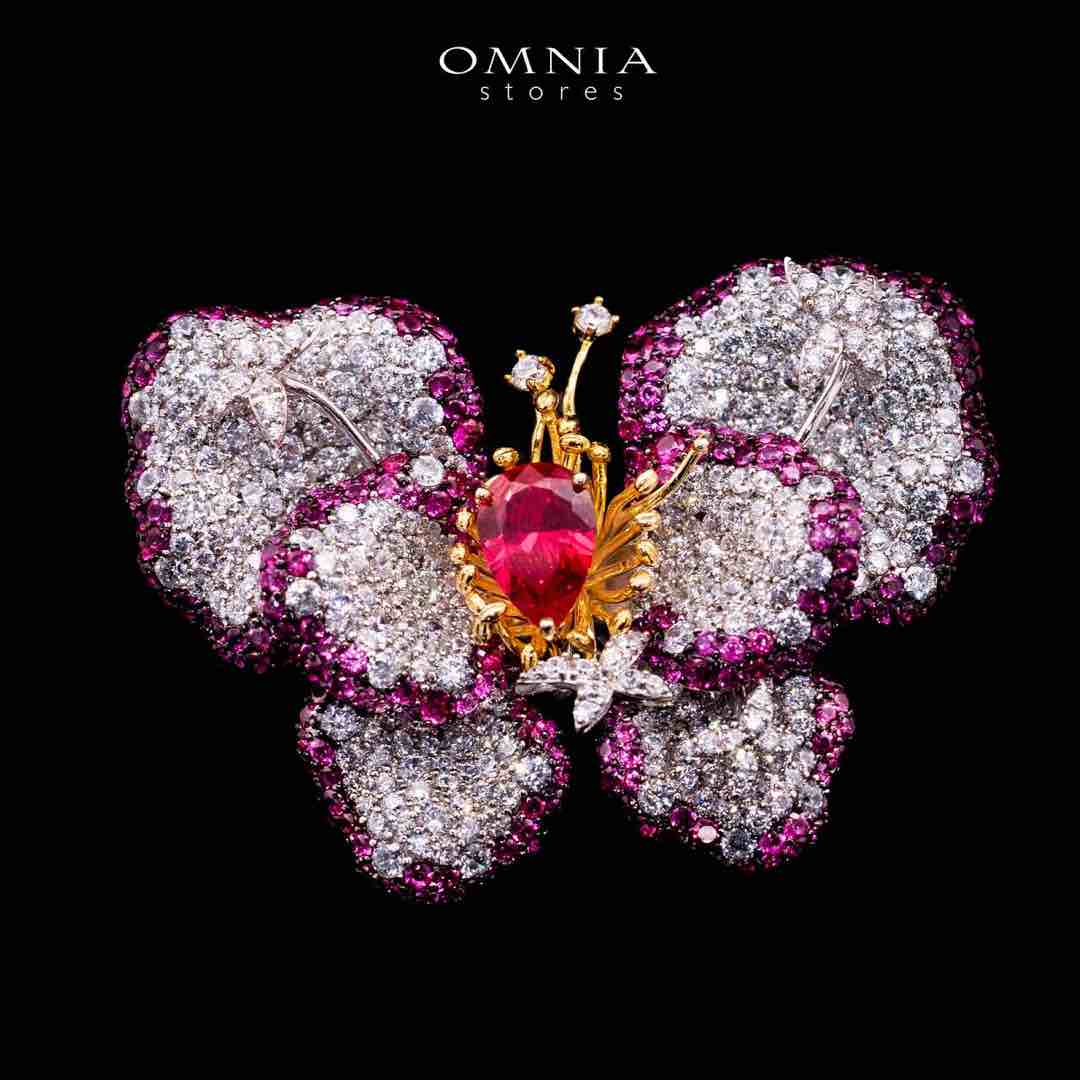 Omnia Thameena Multi Color Butterfly Silver brooch in 925 Silver High Quality Simulated Diamonds Stones