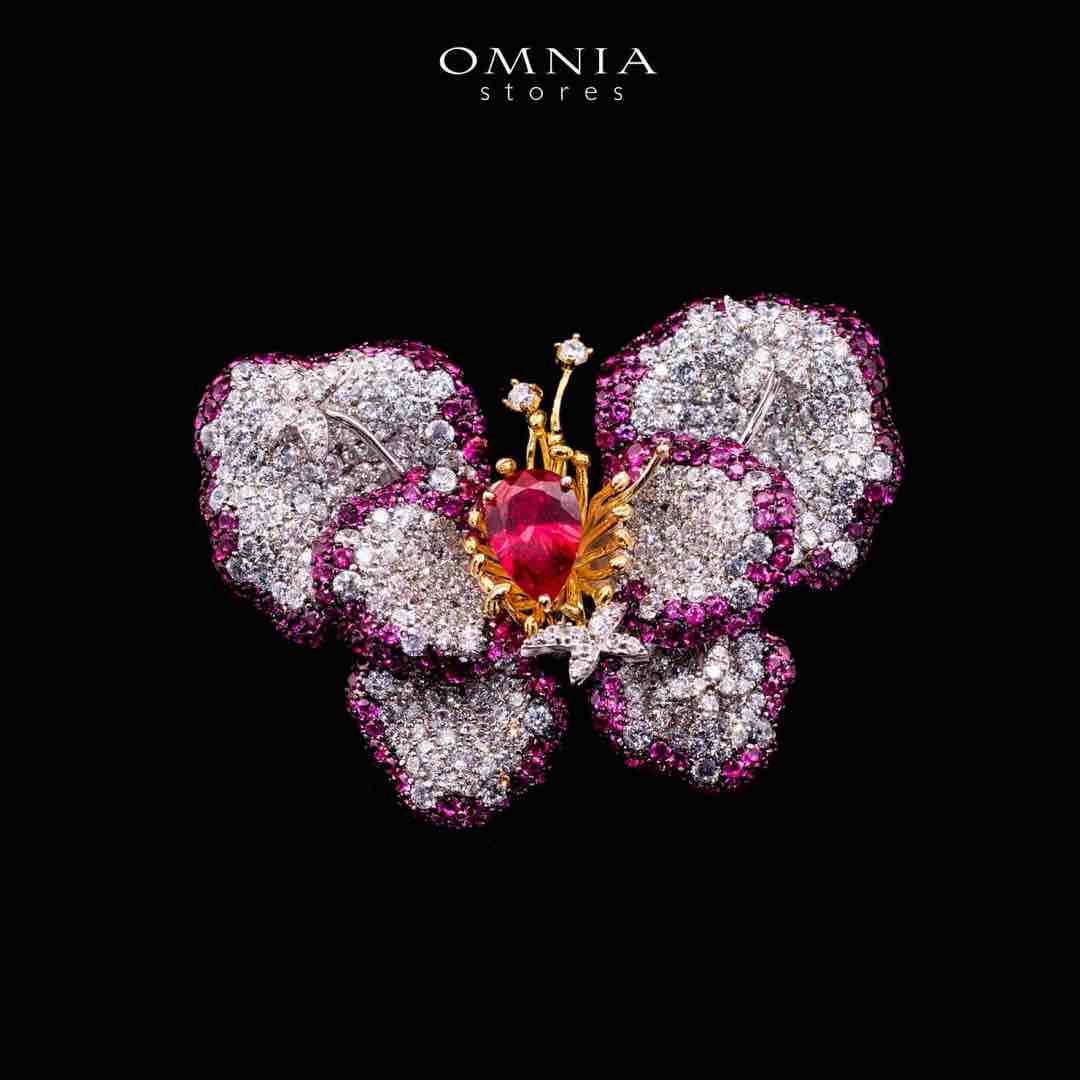 Omnia Thameena Multi Color Butterfly Silver brooch in 925 Silver High Quality Simulated Diamonds Stones - Image 2