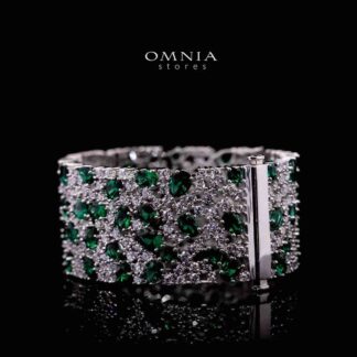 Omnia Thara Green and White Silver Bracelet in 925 Silver High Quality Simulated Diamonds Stones
