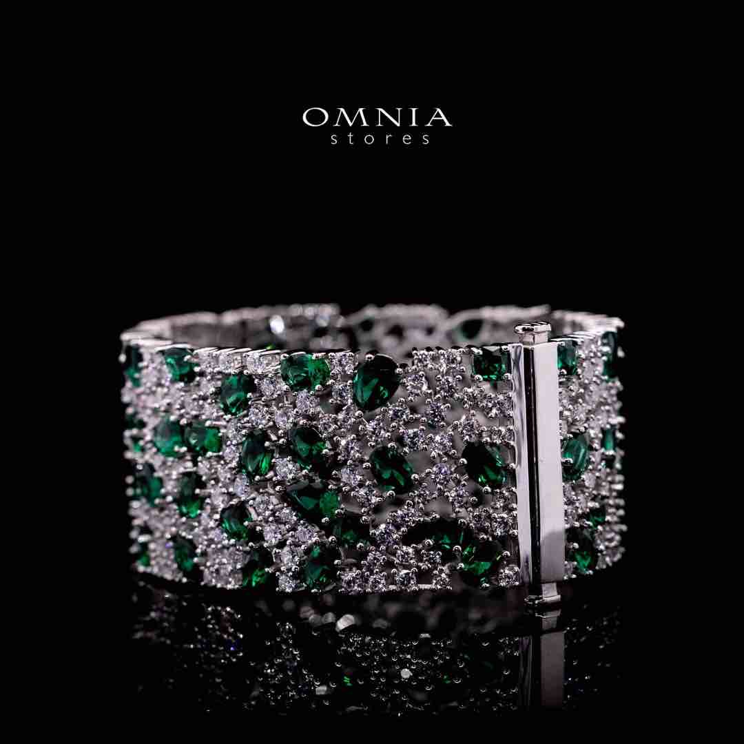 Omnia Thara Green and White Silver Bracelet in 925 Silver High Quality Simulated Diamonds Stones