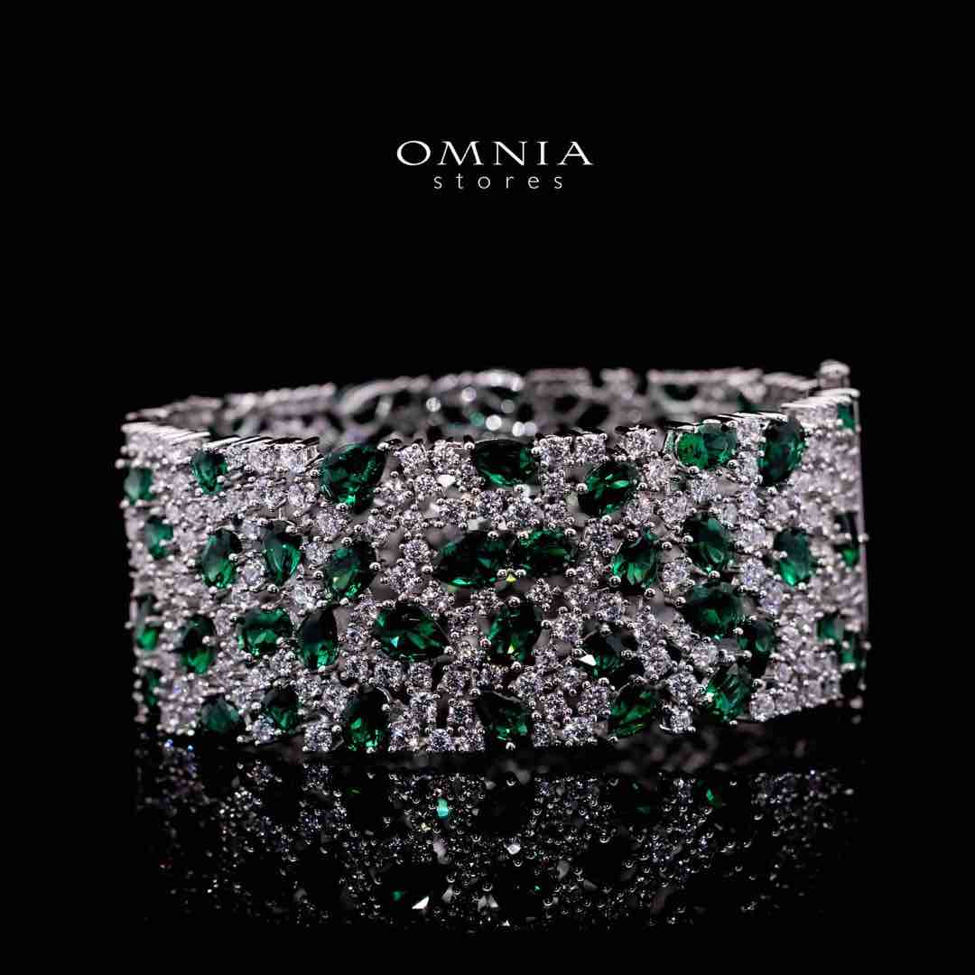 Omnia Thara Green and White Silver Bracelet in 925 Silver High Quality Simulated Diamonds Stones - Image 2