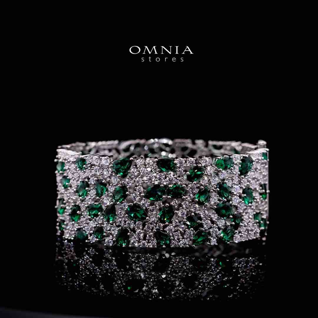 Omnia Thara Green and White Silver Bracelet in 925 Silver High Quality Simulated Diamonds Stones - Image 3
