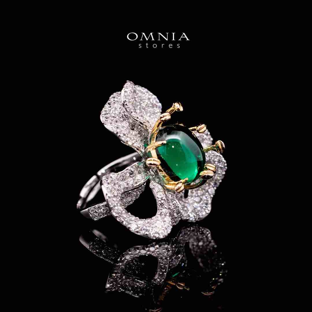 Omnia Zeenat Green and White Flower Silver Ring in 925 Silver High Quality Simulated Diamonds Stones - Image 4