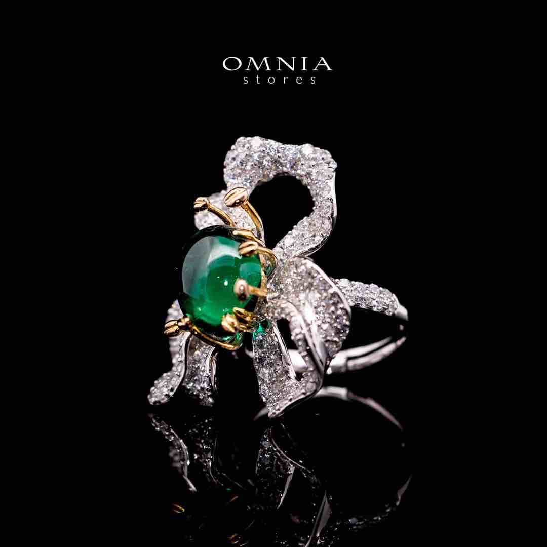 Omnia Zeenat Green and White Flower Silver Ring in 925 Silver High Quality Simulated Diamonds Stones - Image 3