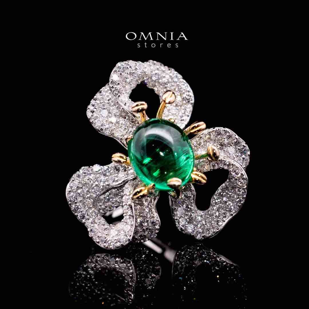 Omnia Zeenat Green and White Flower Silver Ring in 925 Silver High Quality Simulated Diamonds Stones - Image 2