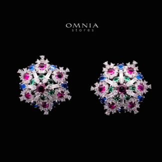 Omnia Feda Multi Color Silver Stud Earrings in 925 Silver High Quality Simulated Diamonds Stones