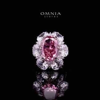 Omnia Beeta Pink and White Flower Silver Ring in 925 Silver High Quality Simulated Diamonds Stones