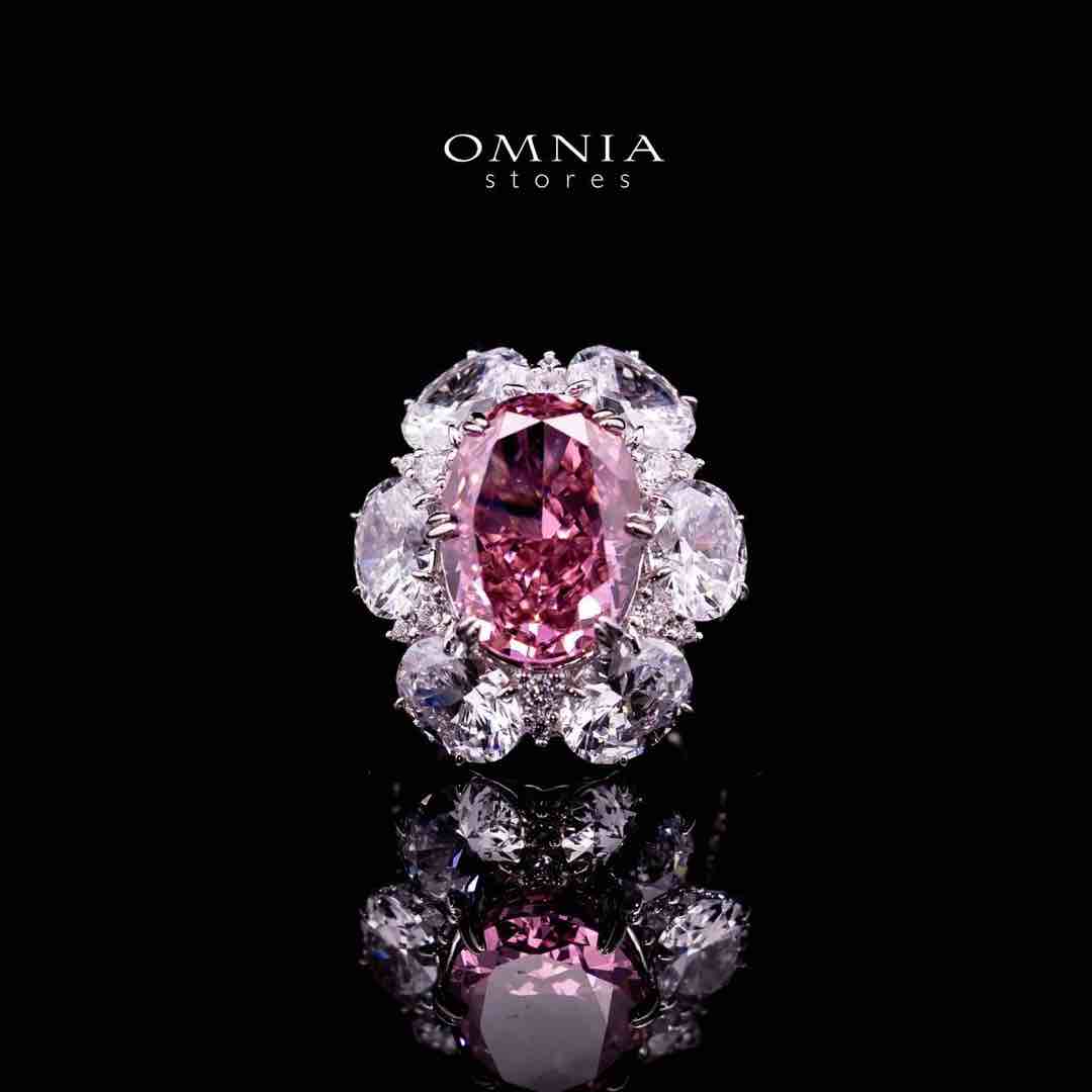 Omnia Beeta Pink and White Flower Silver Ring in 925 Silver High Quality Simulated Diamonds Stones