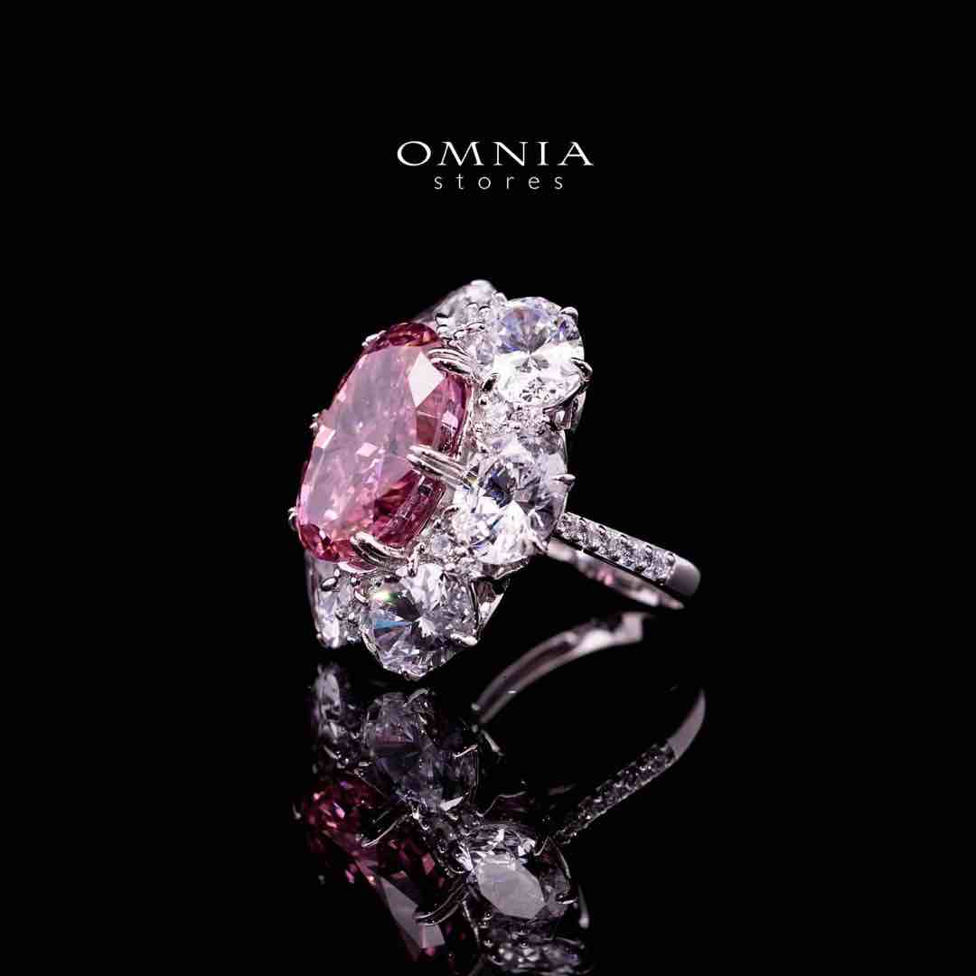 Omnia Beeta Pink and White Flower Silver Ring in 925 Silver High Quality Simulated Diamonds Stones - Image 3
