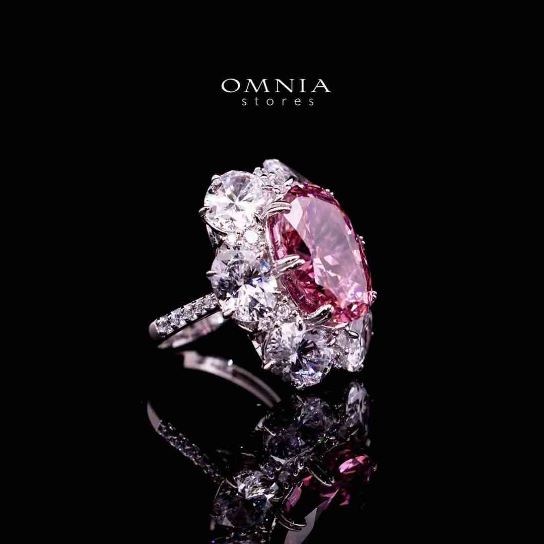 Omnia Beeta Pink and White Flower Silver Ring in 925 Silver High Quality Simulated Diamonds Stones - Image 2