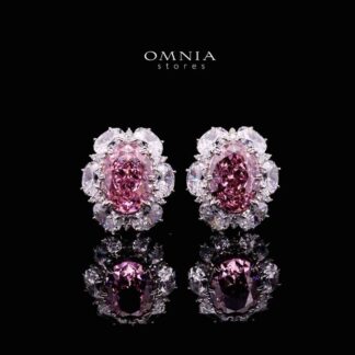 Omnia Beeta Pink and White Flower Silver Clip Earrings in 925 Silver High Quality Simulated Diamonds Stones