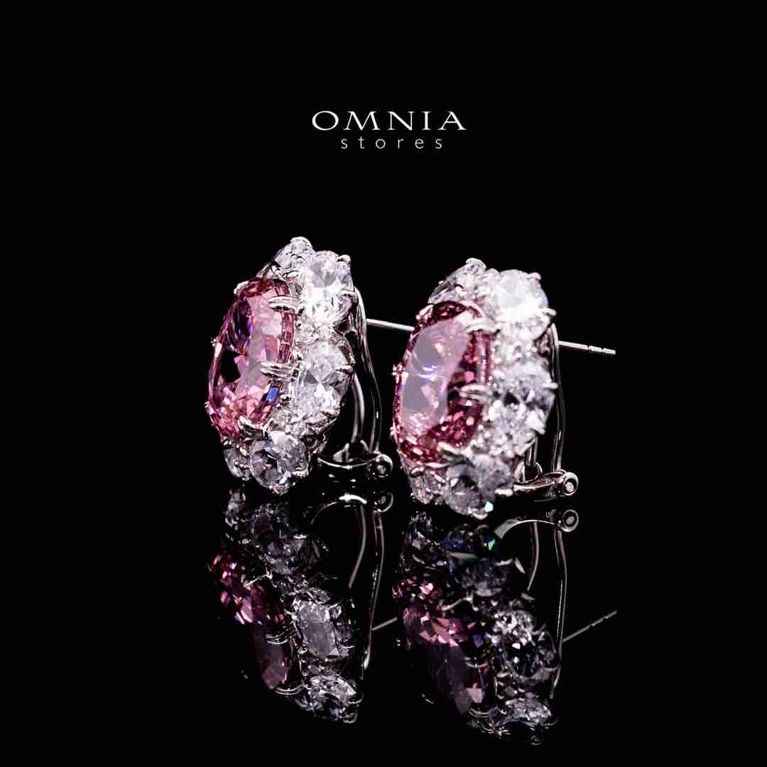 Omnia Beeta Pink and White Flower Silver Clip Earrings in 925 Silver High Quality Simulated Diamonds Stones - Image 2