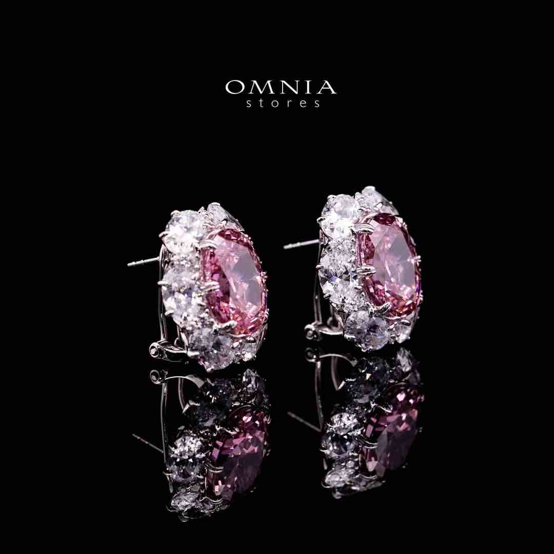 Omnia Beeta Pink and White Flower Silver Clip Earrings in 925 Silver High Quality Simulated Diamonds Stones - Image 3