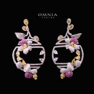 Omnia Zabi Multi Color Silver Drop Earrings with 925 Silver High Quality Simulated Diamonds Stones