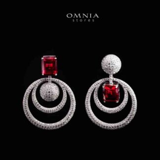 Omnia Siaad Red and White Silver Drop Earrings with 925 Silver High Quality Simulated Diamonds Stones