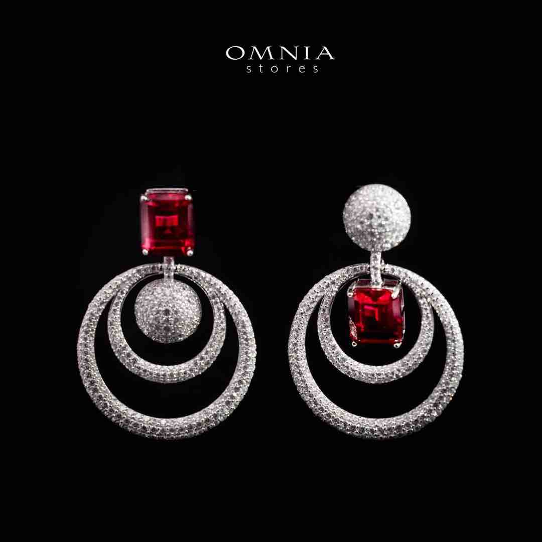 Omnia Siaad Red and White Silver Drop Earrings with 925 Silver High Quality Simulated Diamonds Stones