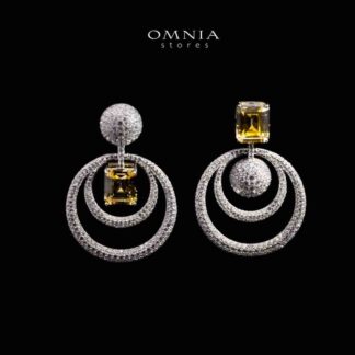 Omnia Siaad Yellow and White Silver Drop Earrings with 925 Silver High Quality Simulated Diamonds Stones