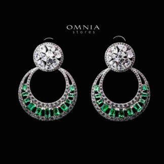 Omnia Hilf Green Silver Drop Earrings in 925 Silver High Quality White Simulated Diamond Stones
