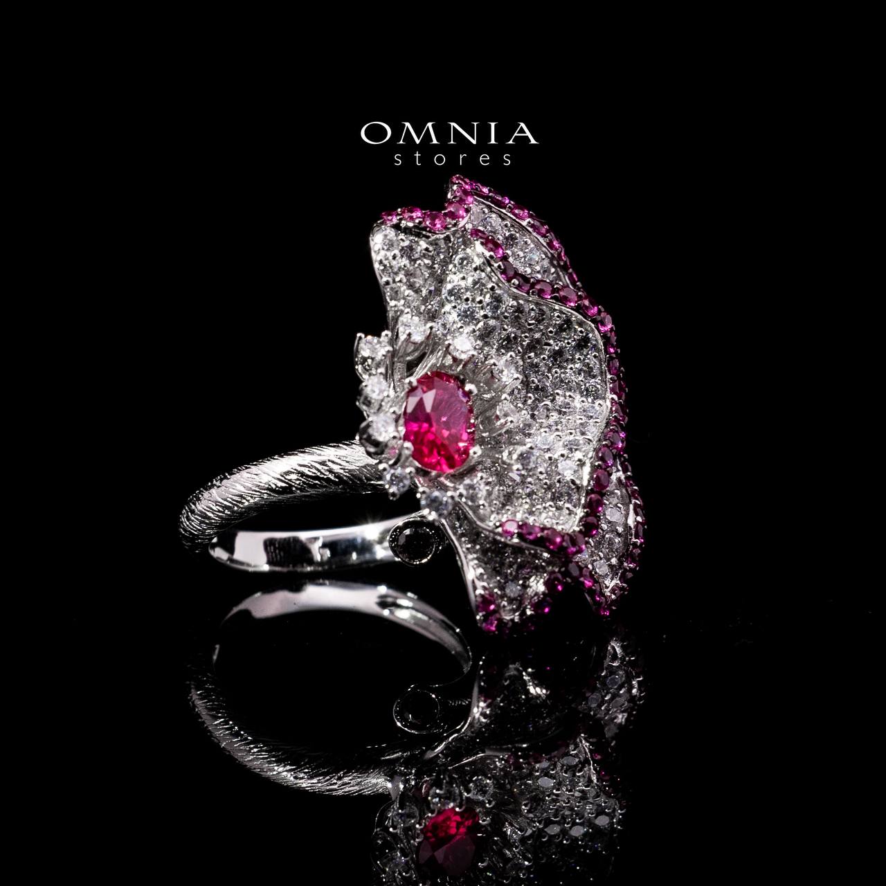 Omnia Ausa Red Flower Silver Drop Earrings in 925 Silver High Quality White and Maroon Simulated Diamond Stones - Image 3