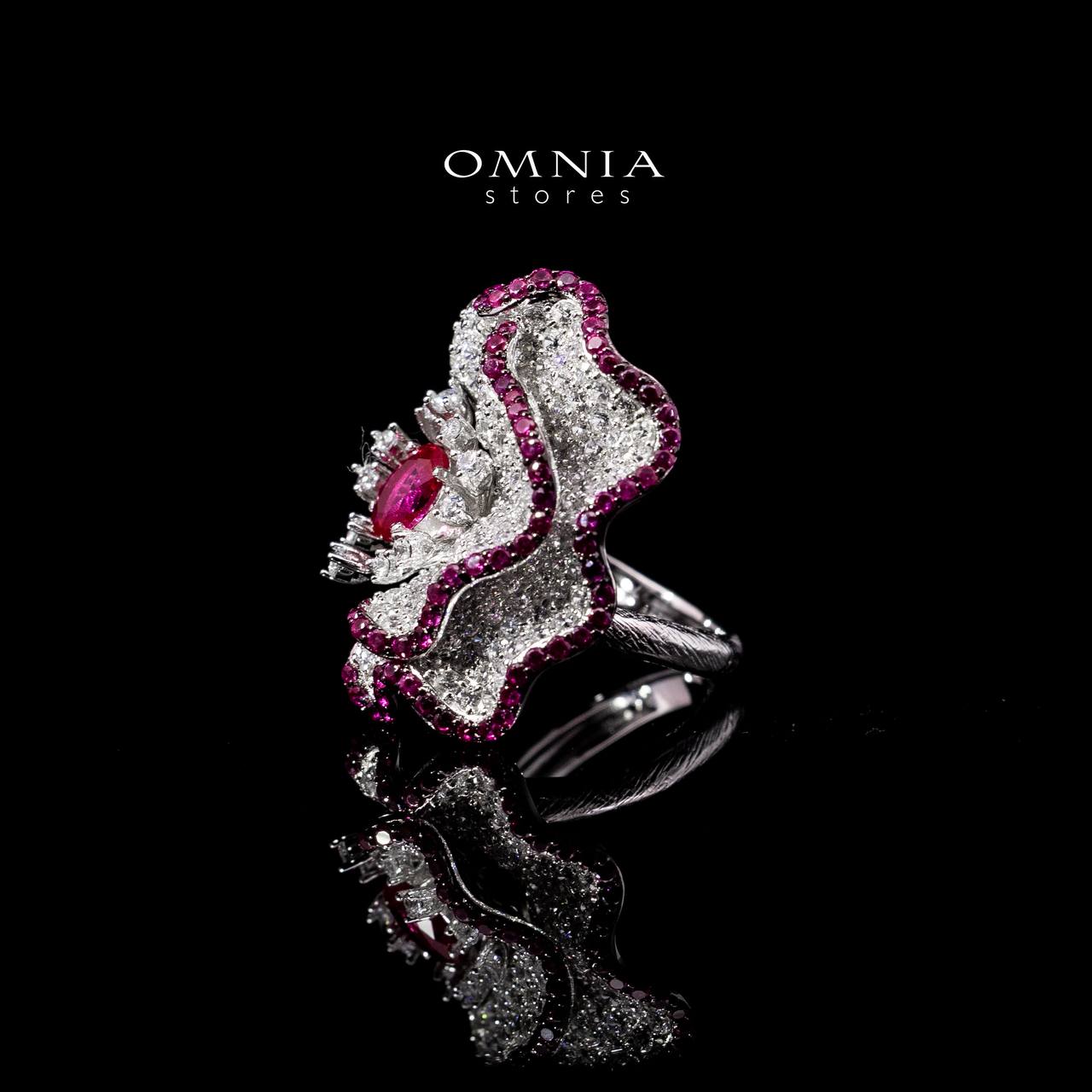 Omnia Ausa Red Flower Silver Drop Earrings in 925 Silver High Quality White and Maroon Simulated Diamond Stones - Image 2