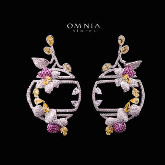 Omnia Zabi Multi Color Silver Drop Earrings with 925 Silver High Quality Simulated Diamonds Stones