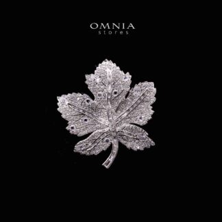 Omnia Aleena Leaf Silver Brooch in 925 Silver High Quality Simulated diamonds