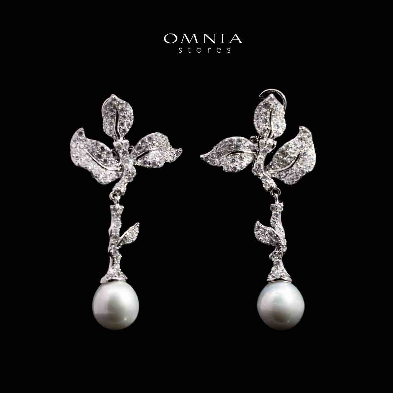 Omnia Eman Leaf Silver with Freash Real Pear Drop Earrings in 925 Silver High Quality White Simulated Diamond Stones - Image 2