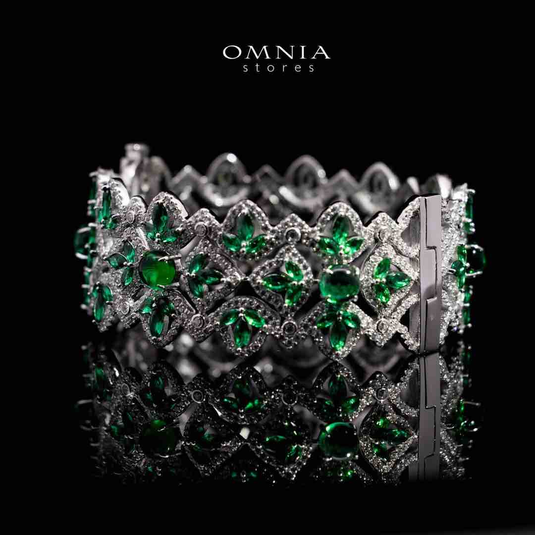 Omnia Hiba Green and White Silver Bracelet in 925 Silver High Quality Simulated Diamond Stones - Image 2