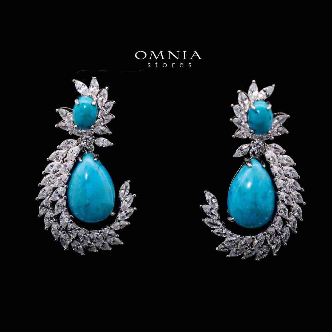 Omnia Jenna Sky Blue and White Silver Drop Earrings in 925 Silver High Quality Simulated Diamond Stones - Image 2