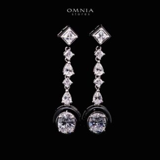Omnia Layn White and Black Drop Earrings In 925 Silver High Quality Certified Lab Crafted Stones