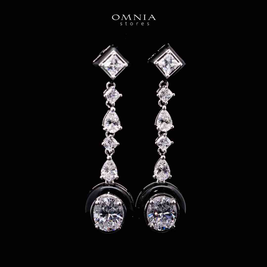 Omnia Layn White and Black Drop Earrings In 925 Silver High Quality Certified Lab Crafted Stones - Image 2