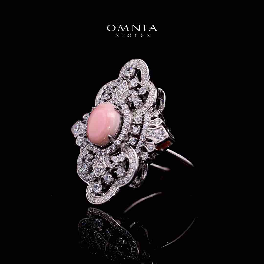 Omnia Bayan Pink Coral Silver Ring in 925 Silver with High Quality Simulated Diamonds - Image 2