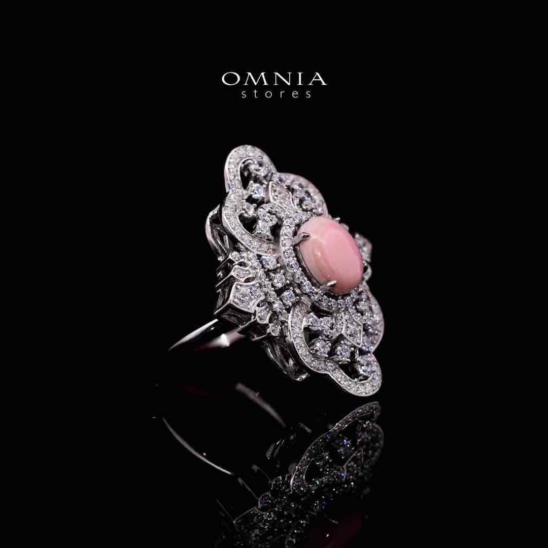 Omnia Bayan Pink Coral Silver Ring in 925 Silver with High Quality Simulated Diamonds - Image 3