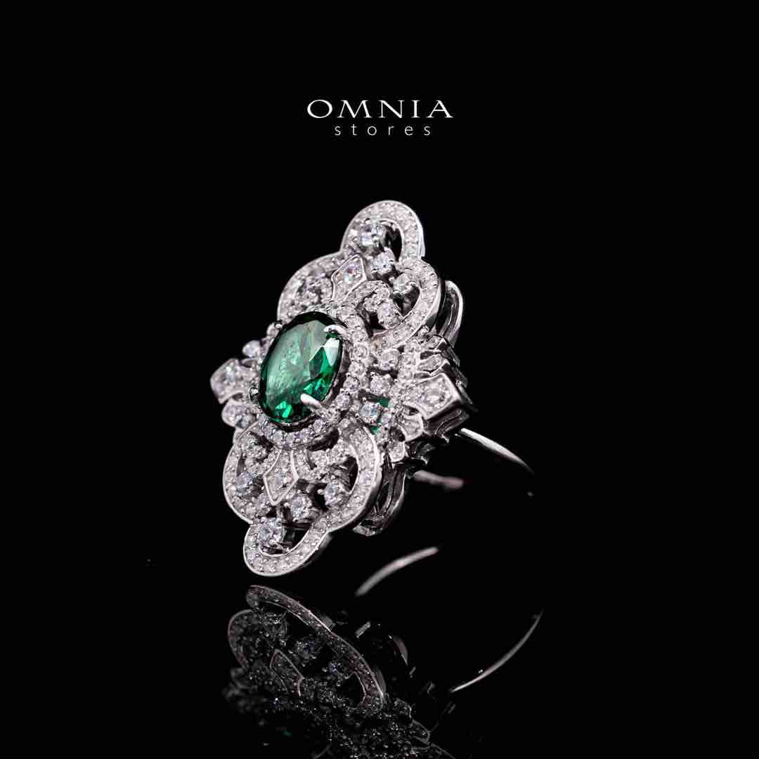 Omnia Bayan Green Silver Ring in 925 Silver with High Quality White Simulated Diamonds - Image 2