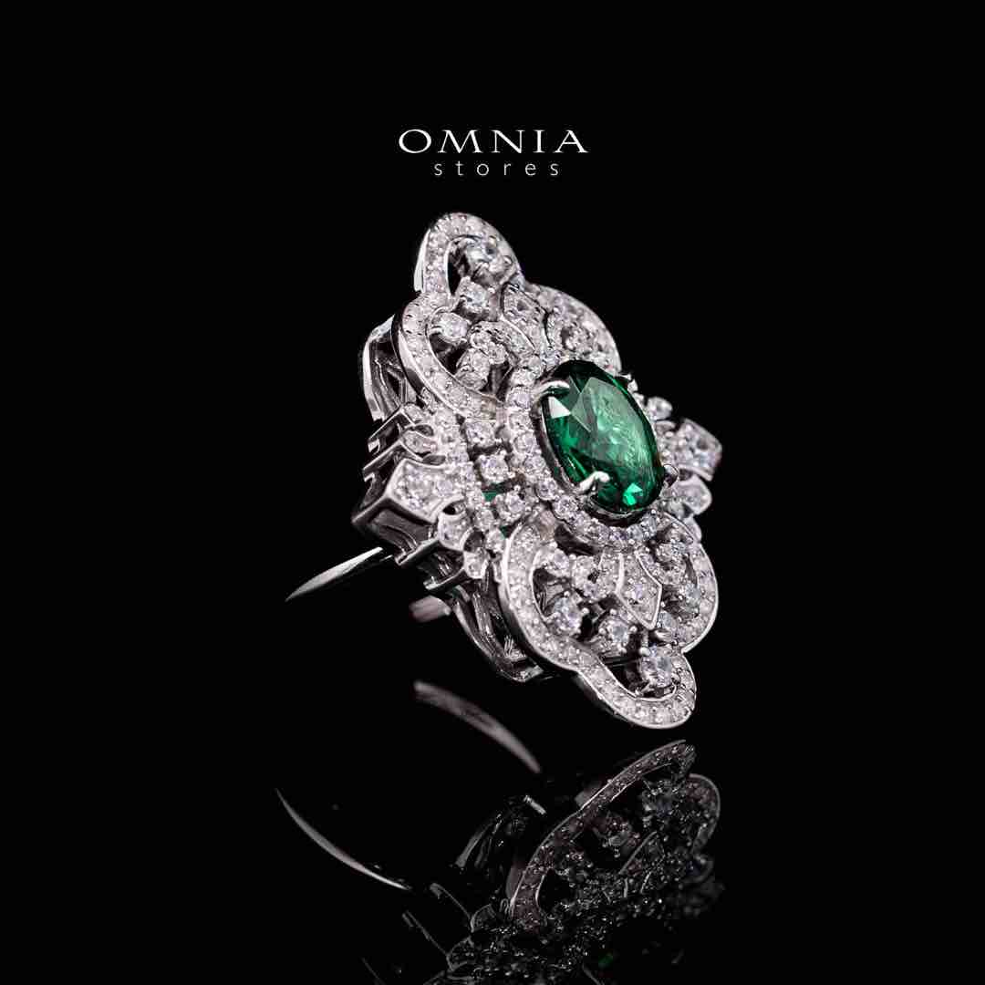 Omnia Bayan Green Silver Ring in 925 Silver with High Quality White Simulated Diamonds - Image 3