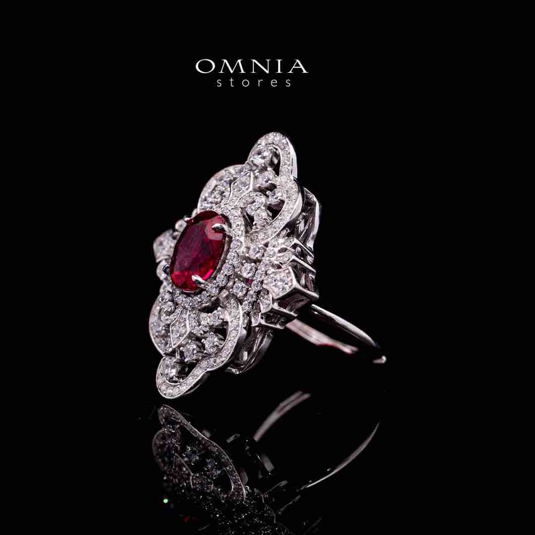 Omnia Bayan Red Coral Silver Ring in 925 Silver with High Quality White Simulated Diamonds - Image 2