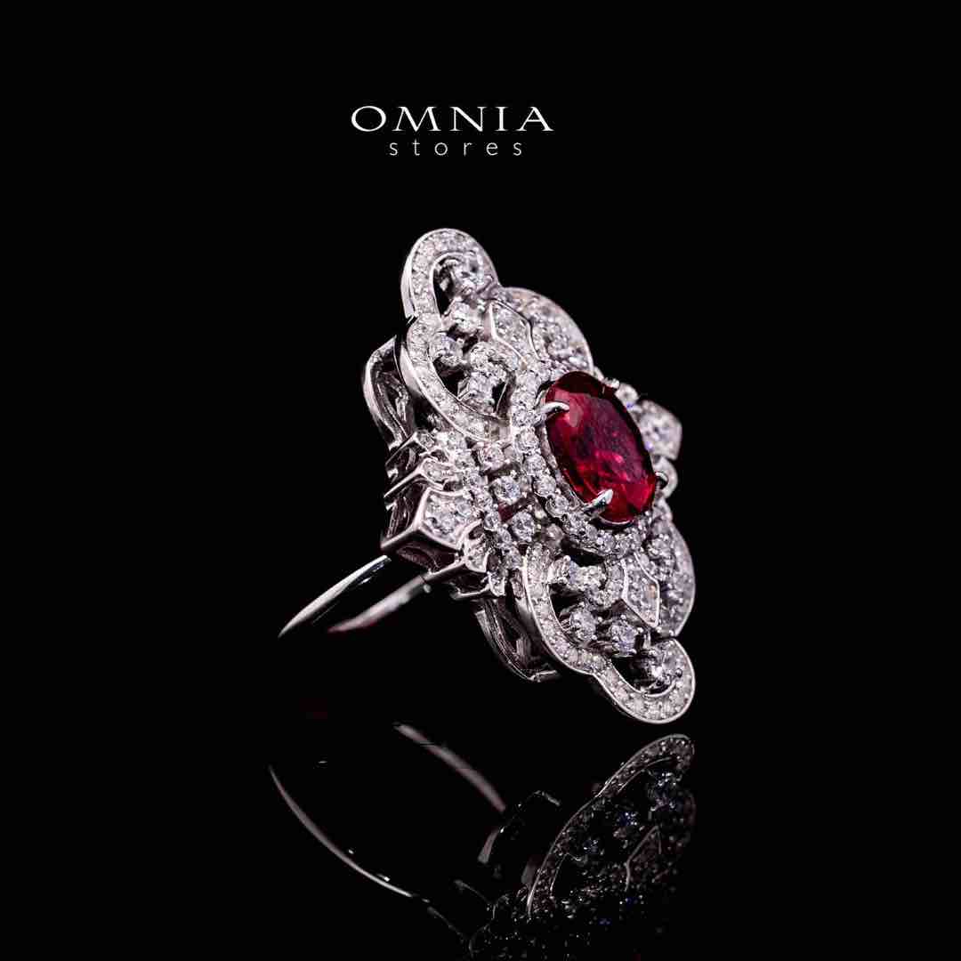 Omnia Bayan Red Coral Silver Ring in 925 Silver with High Quality White Simulated Diamonds - Image 3
