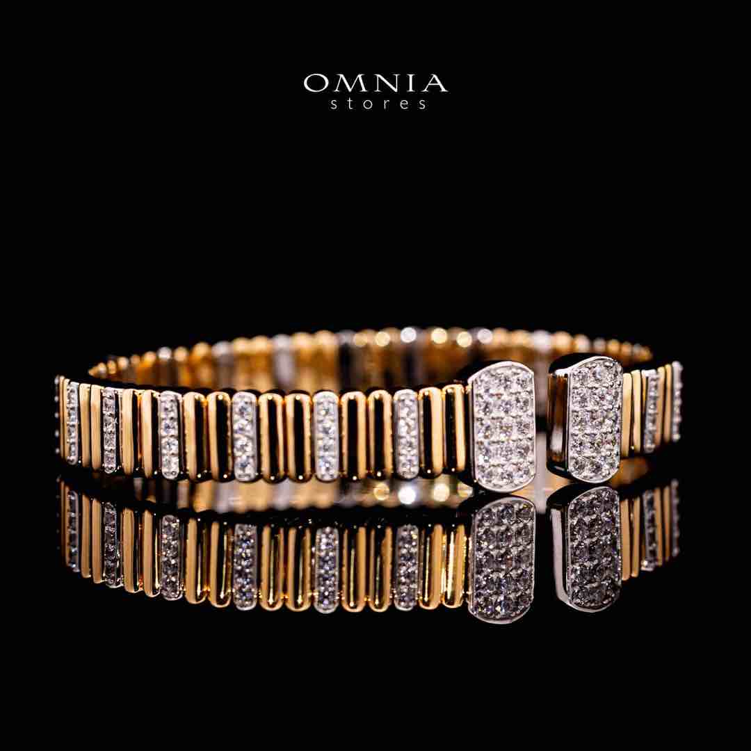 Omnia Talin Golden Bangle in 925 Silver with High Quality Simulated Diamonds - Image 3