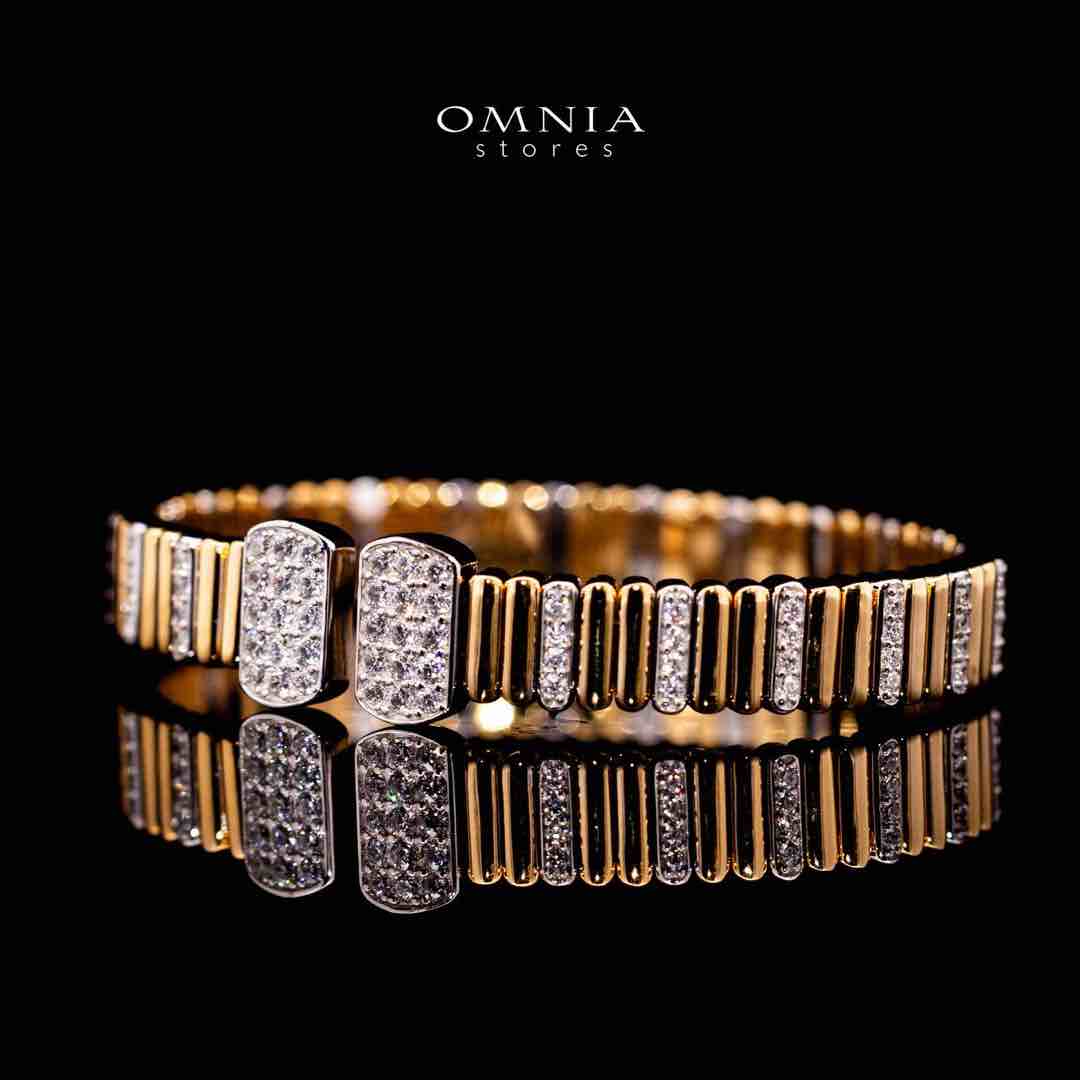 Omnia Talin Golden Bangle in 925 Silver with High Quality Simulated Diamonds - Image 2