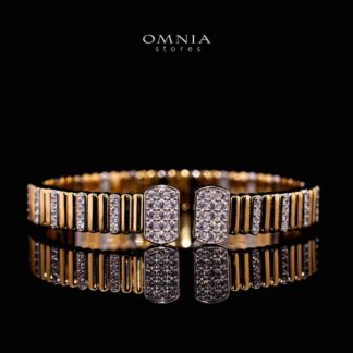 Omnia Talin Golden Bangle in 925 Silver with High Quality Simulated Diamonds